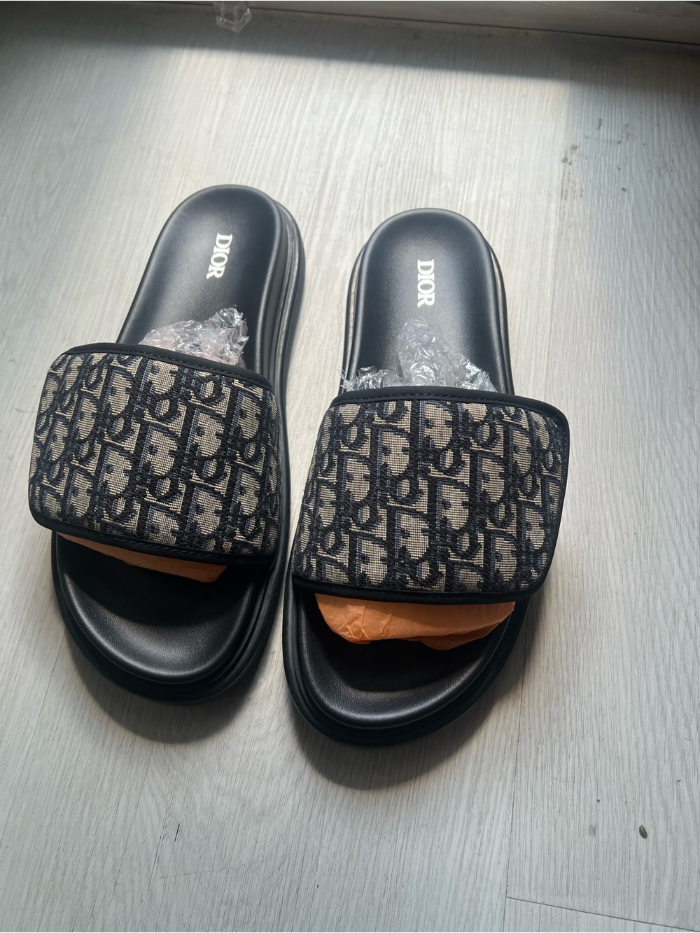 Dior Black and Beige Monogram Jacquard Slide Sandals